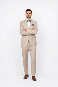 Beige Slim Fit Suit for Men by Rossiman Rossi | Tailored Skinny Fit Formal Suit – Italian 3-Piece Luxury Design