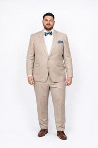 Beige Slim Fit Suit for Men by Rossiman Rossi | Tailored Skinny Fit Formal Suit – Italian 3-Piece Luxury Design
