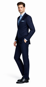 Bertolini 3 Piece Wool/Silk Solid Navy Suit