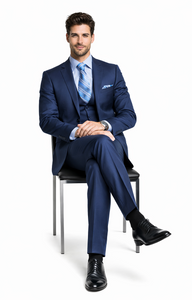 Bertolini Wool & Silk 2Pc French Blue Suit