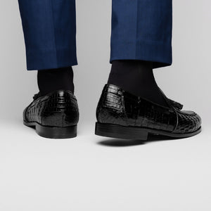 Marco Di Milano Bianchi Caiman Crocodile Tassel Loafers Black