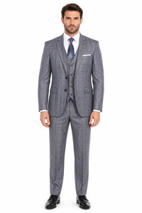 Big and Tall Suit - Grey Plaid Big and Tall 3 PC Suit