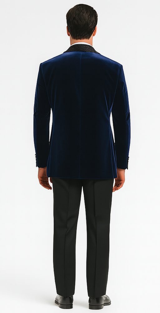 Big and Tall Velvet Blazer in Color Blue  - Sportcoat  Rhinestone-Embedded  Stacy Adams $179