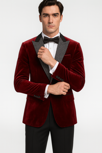 Big and Tall Velvet Blazer in Color Red  - Sportcoat  Rhinestone-Embedded  Stacy Adams $179