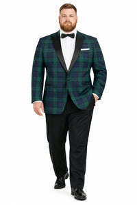 Big and Tall Holiday Jackets - Christmas Tartan Plaid Sport Jacket For Big Man in Color Green and Blue Tartan Scottish Pattern