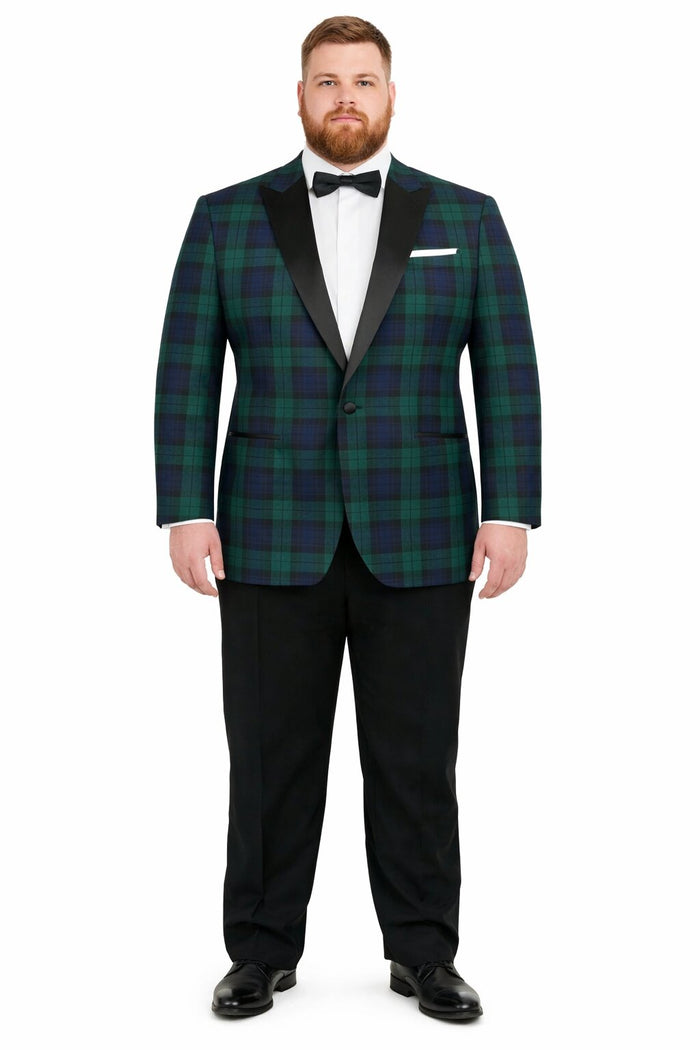 Big and Tall Holiday Jackets - Christmas Tartan Plaid Sport Jacket For Big Man in Color Green and Blue Tartan Scottish Pattern