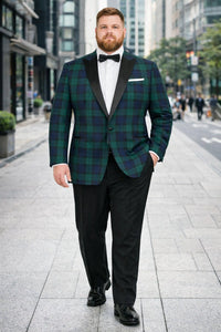Big and Tall Holiday Jackets - Christmas Tartan Plaid Sport Jacket For Big Man in Color Green and Blue Tartan Scottish Pattern