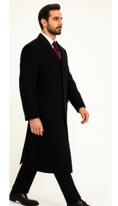 Black Cashmere Chesterfield Overcoat – 1920s Full Length Topcoat