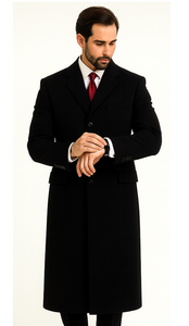 Black Cashmere Chesterfield Overcoat – 1920s Full Length Topcoat