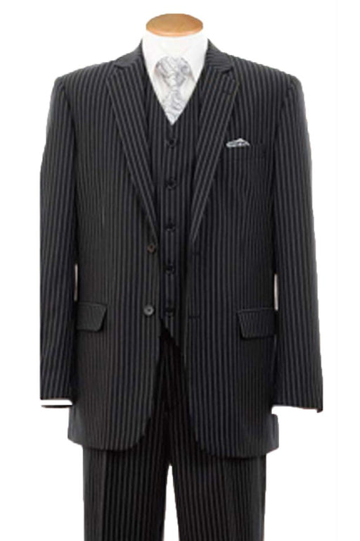 "Black Gangster Suit by Fortino Landi: 2-Button Vested Pinstripe" - USA Men's Outlet