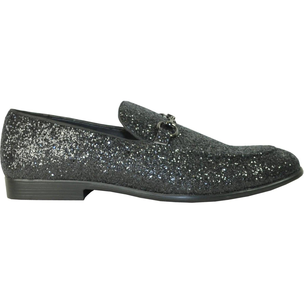 "Black Glitter Sequin Tuxedo Loafers by Bravo: Stylish Menswear for Your Prom Night" - USA Men's Outlet