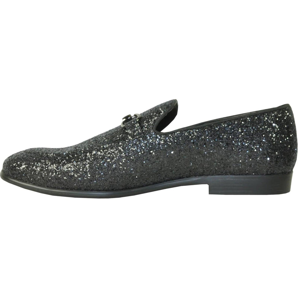 "Black Glitter Sequin Tuxedo Loafers by Bravo: Stylish Menswear for Your Prom Night" - USA Men's Outlet