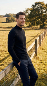 Black mock neck sweater pullover for men – cotton blend long sleeve knit