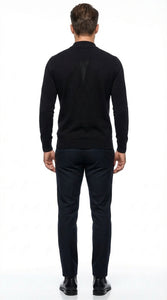 Black mock neck sweater pullover for men – cotton blend long sleeve knit