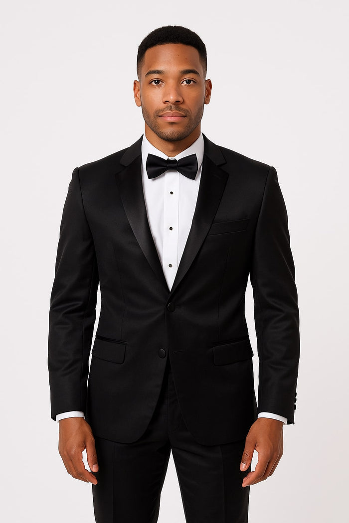 Black Satin Tuxedo Set – 4-Piece Style for Weddings & Proms