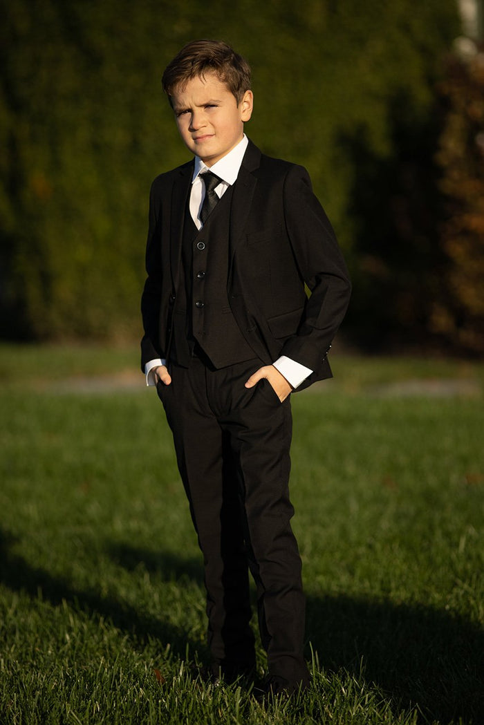"Premium" Kids Black 5-Piece Wool Blend Suit