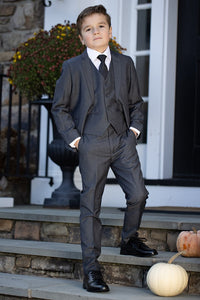 "Premium" Kids Steel Grey 5-Piece Wool Blend Suit