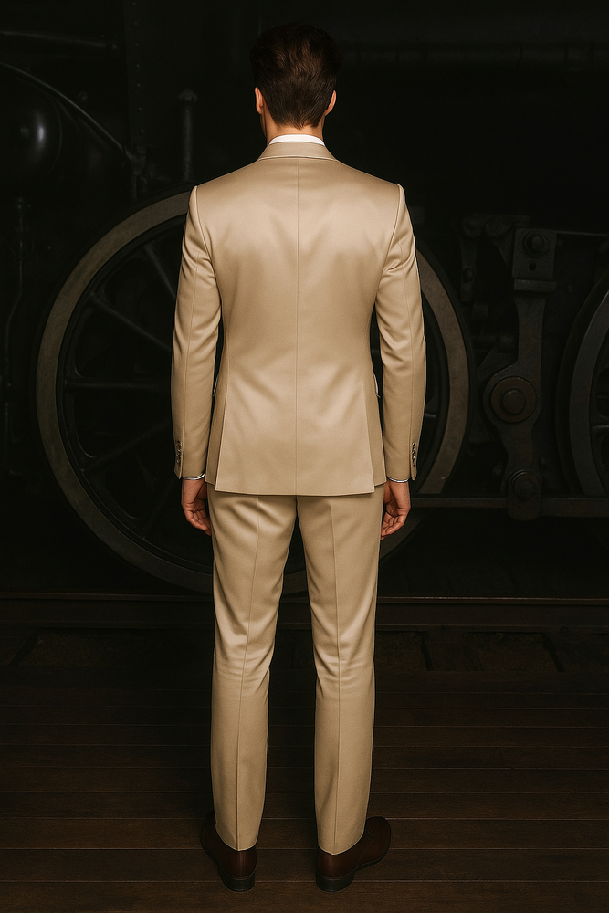 Mens Shiny Blazer - Tan Sateen Vested Suit