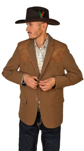 Men's Suede Cowboy Blazer Ultra Slim Fit Mens Western Blazer with Suede Shoulder in Color "Brown"