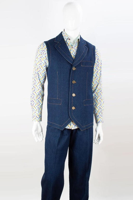 Blue Apollo King Mens Double-Breasted Denim Vest & Pant Set: Notch Lapel - USA Men's Outlet