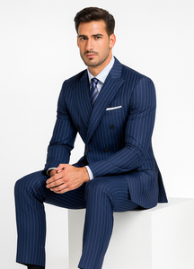 Royal Blue Pinstripe Suit - Gangster Suit - 1920's Suit - Double Breasted Suit
