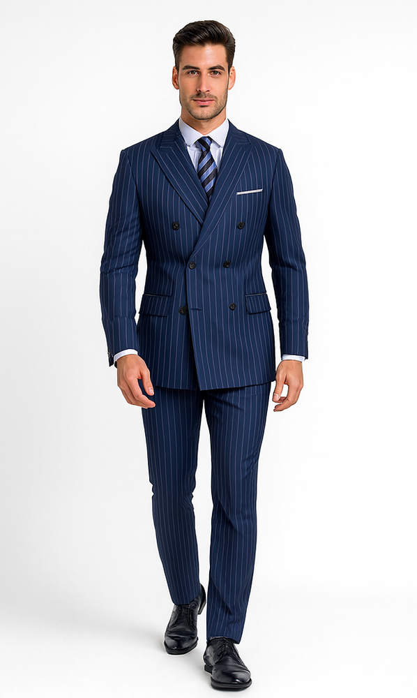 Royal Blue Pinstripe Suit - Gangster Suit - 1920's Suit - Double Breasted Suit