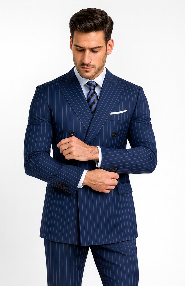 Royal Blue Pinstripe Suit - Gangster Suit - 1920's Suit - Double Breasted Suit