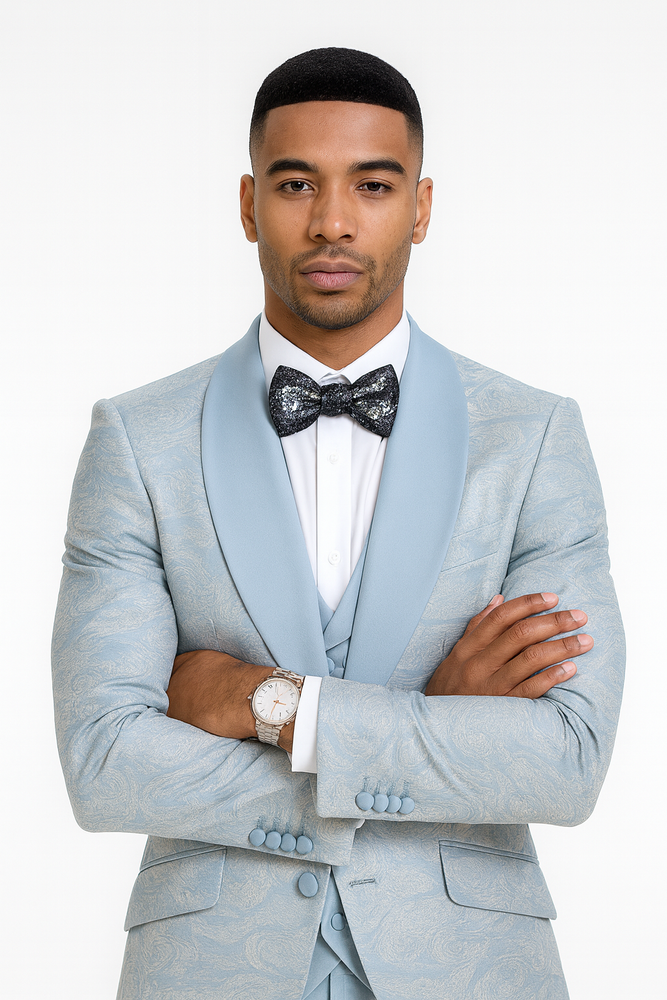 2025 Prom Special Blue Tuxedo Suit w/ Double-Breasted Vest by Tazzio