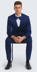 Tazzio Men's Formal Blue Satin Slim Fit 3 Piece Suit with Peak Lapel Jacket and Double Breasted Vest