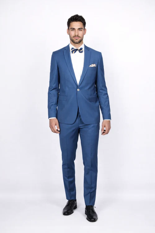 Blue Slim Fit Men’s Suit by Rossiman Rossi | Skinny Style with 1-Button Jacket – Italian Tailored Modern Formalwear