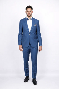 Blue Slim Fit Men’s Suit by Rossiman Rossi | Skinny Style with 1-Button Jacket – Italian Tailored Modern Formalwear