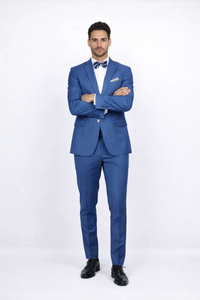 Blue Slim Fit Men’s Suit by Rossiman Rossi | Skinny Style with 1-Button Jacket – Italian Tailored Modern Formalwear