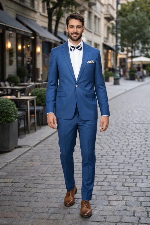 Blue Slim Fit Men’s Suit by Rossiman Rossi | Skinny Style with 1-Button Jacket – Italian Tailored Modern Formalwear