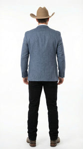 Men’s Blue Textured Cowboy Blazer – Western Style Sport Coat for Ranch Wedding, Business and Country Events