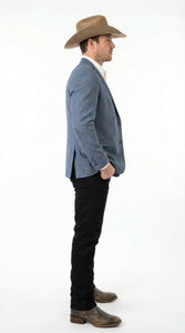 Men’s Blue Textured Cowboy Blazer – Western Style Sport Coat for Ranch Wedding, Business and Country Events