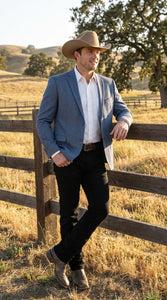 Men’s Blue Textured Cowboy Blazer – Western Style Sport Coat for Ranch Wedding, Business and Country Events