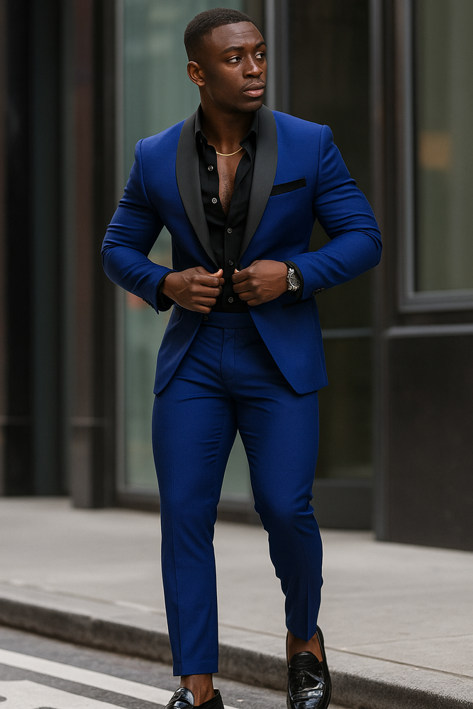 Black And Royal Blue Tuxedo - Prom Wedding Suit