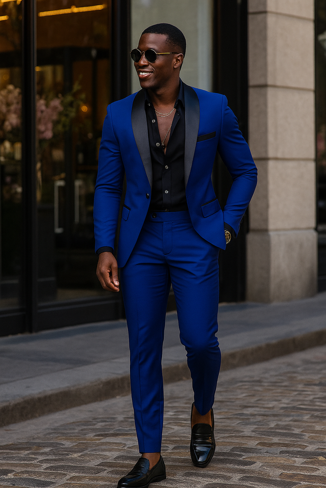 Black And Royal Blue Tuxedo - Prom Wedding Suit
