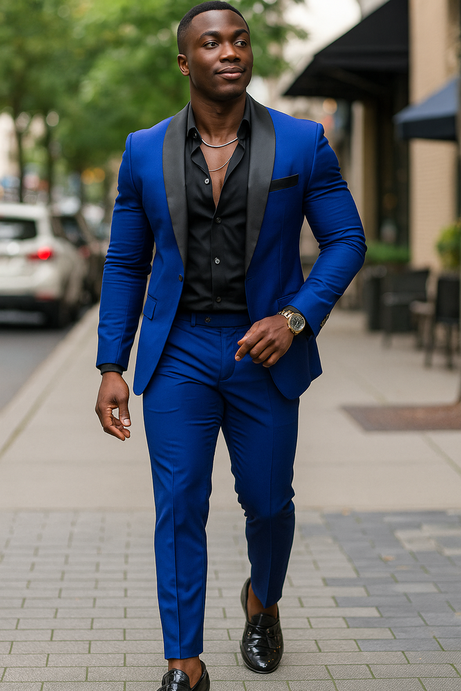 Black And Royal Blue Tuxedo - Prom Wedding Suit