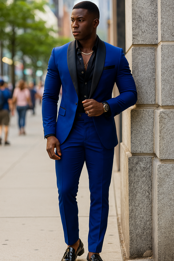 Black And Royal Blue Tuxedo - Prom Wedding Suit