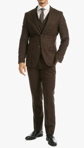 Bradford Cognac Slim Fit 3 Piece Tweed Suit Notch.