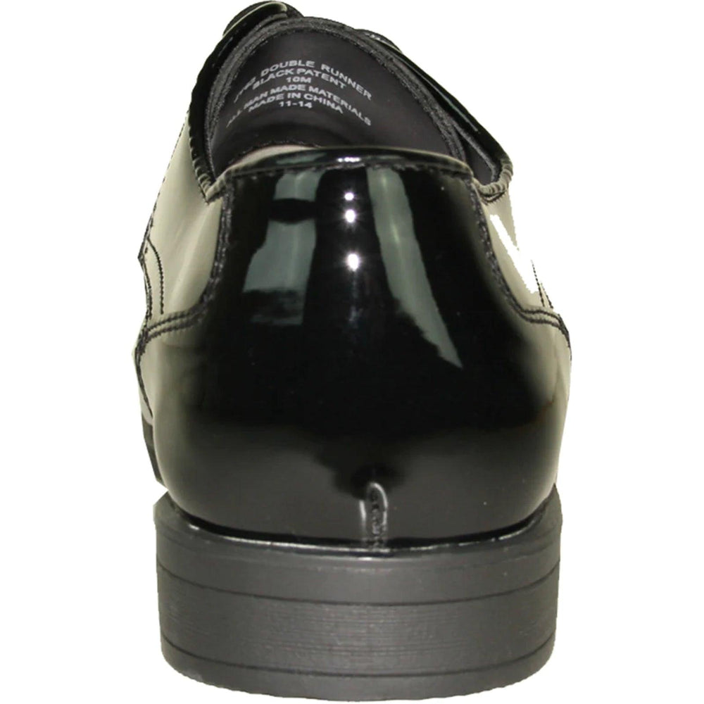 "Bravo Black Double Runner Shiny Patent Dress Shoe: The Perfect Topper for your Formal Wedding or Prom". - USA Men's Outlet