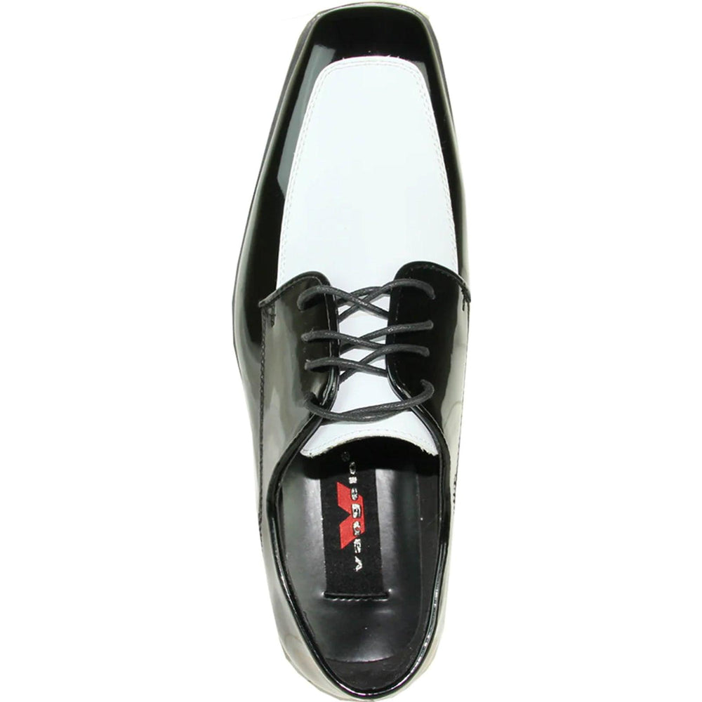 "Bravo Black/White Classic Moc Toe Patent Tuxedo Shoes – Dress Up for Prom". - USA Men's Outlet