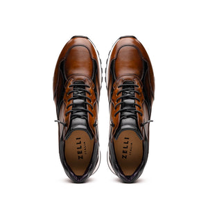 Zelli Bravo Hand Finished Calfskin Trainer Sneaker in Cognac