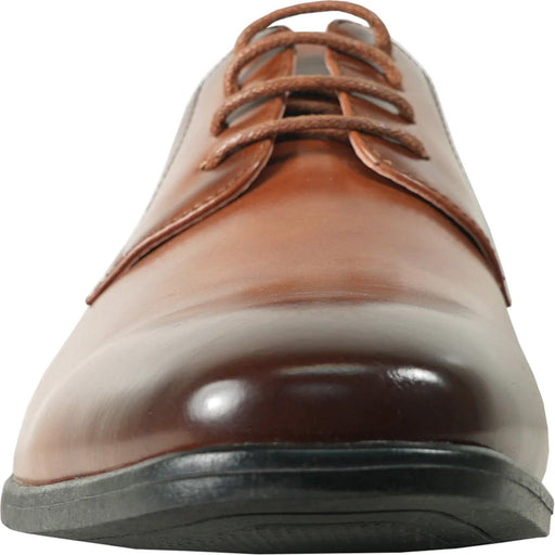 Bravo Men’s Antique Cognac Lace-Up Plain Toe Oxford Dress Shoes - USA Men's Outlet