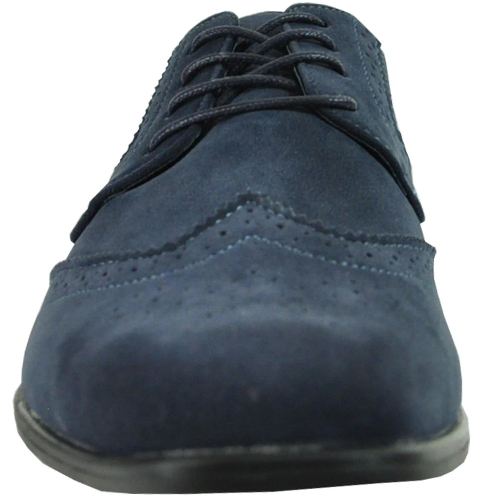 "Bravo Men's Navy Suede Wingtip Dress Shoes - Vegan-Friendly for Wedding and Prom" - USA Men's Outlet