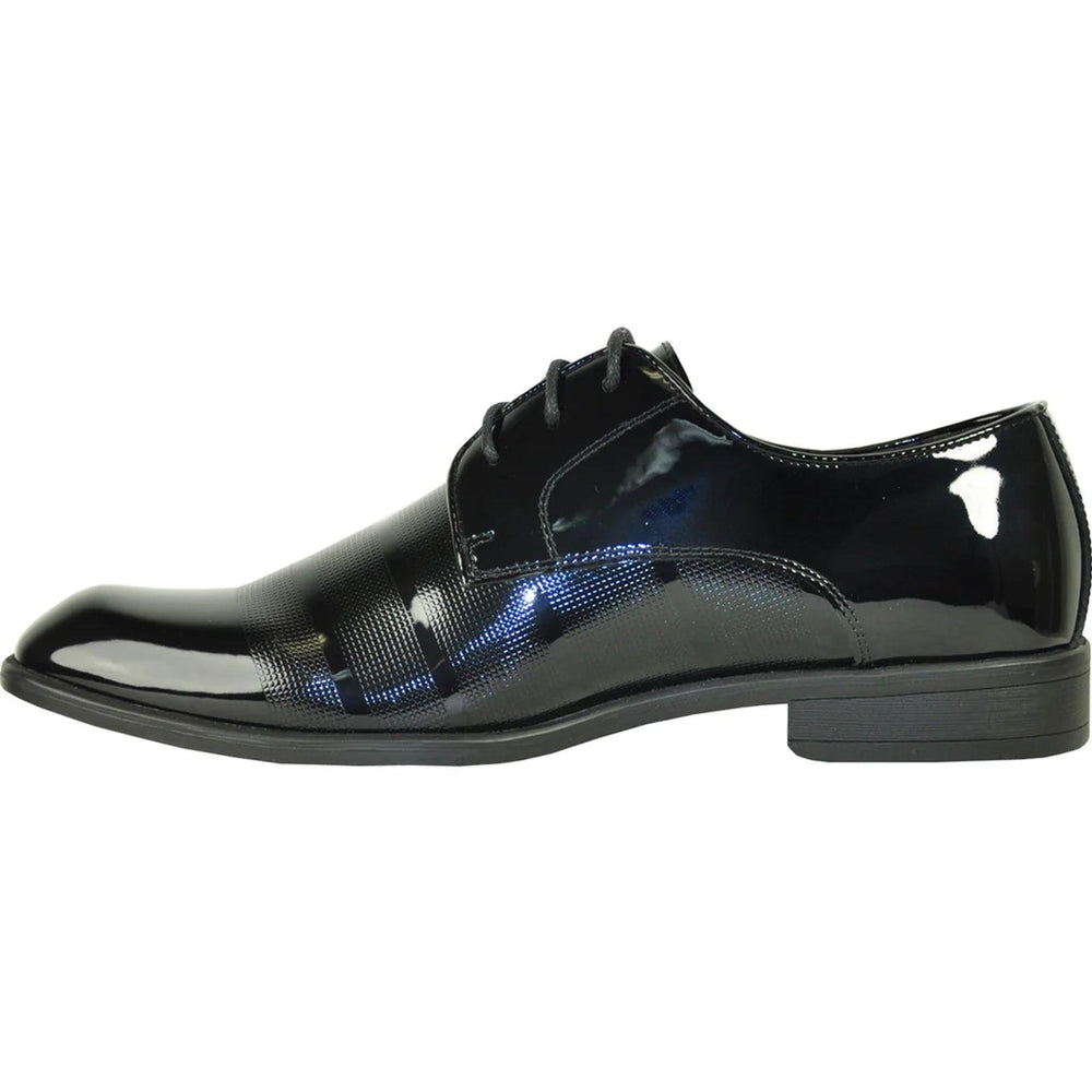 "Bravo Men's Textured Patent Lace-Up Oxford Tuxedo Dress Shoe - Black" - USA Men's Outlet