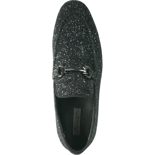 Bravo Mens' Modern Glitter-Sequin Prom Tux Loafer w/Buckle, Black - USA Men's Outlet