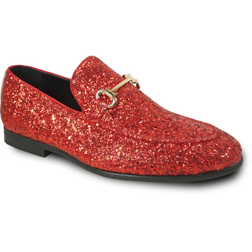 Bravo Red Sequin Glitter Modern Tux Buckle Loafers for Proms - USA Men's Outlet