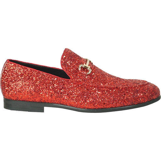 Bravo Red Sequin Glitter Modern Tux Buckle Loafers for Proms - USA Men's Outlet